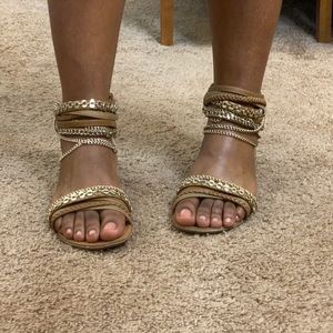 Nude and gold sandals